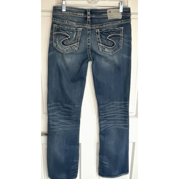 Silver Jeans Women`s Aiko Bootcut Jeans Sz 29X33L Thick Stitch Distress Cowgirl - Picture 9 of 16